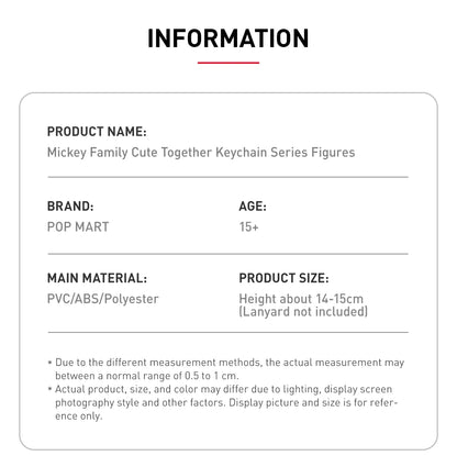 POP MART - ORIGINAL - Mickey Family Cute Together Keychain.