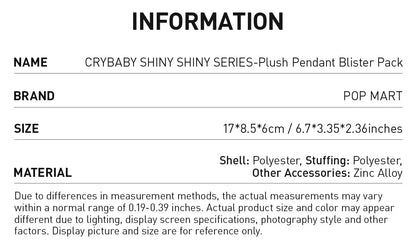 POP MART Original -  CRYBABY SHINY SHINY SERIES-Plush Doll (Black) 33cm