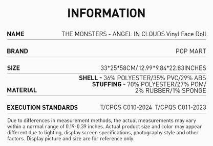 POP MART Original - THE-MONSTERS - ANGEL IN CLOUDS Vinyl Face Doll 58 cm
